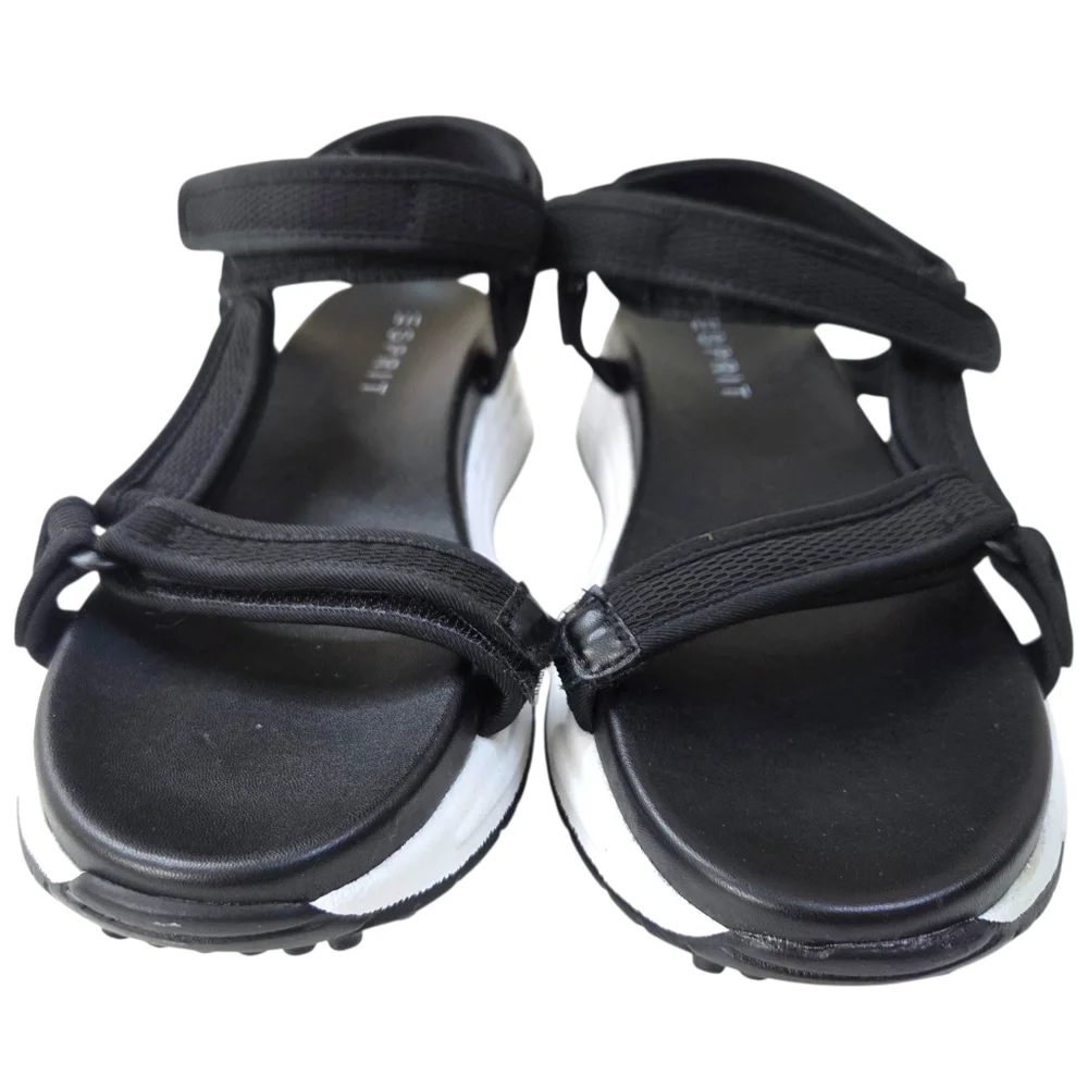 Esprit Y2K Sporty Platform Sandals Womens 9 Black White Ankle Strap Open Toe